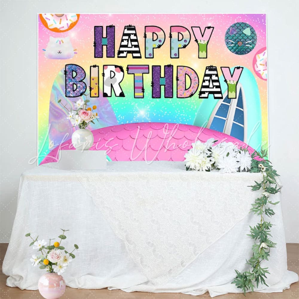 Cartoon Doll House Gabbies Birthday Party Backdrop For Kids