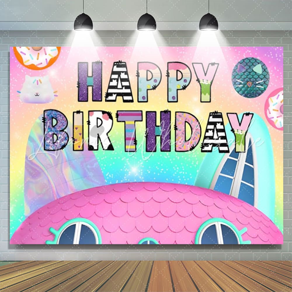 Cartoon Doll House Gabbies Birthday Party Backdrop For Kids