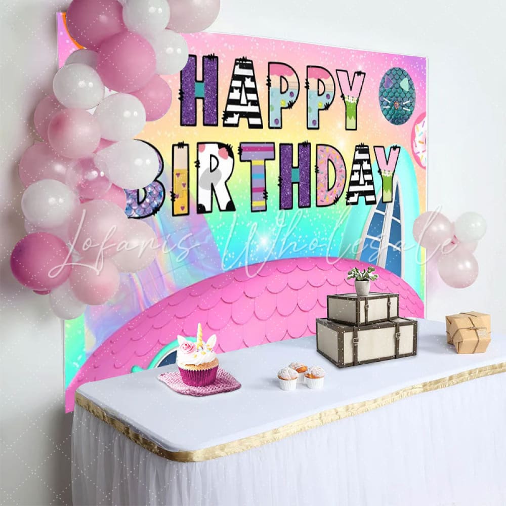Cartoon Doll House Gabbies Birthday Party Backdrop For Kids