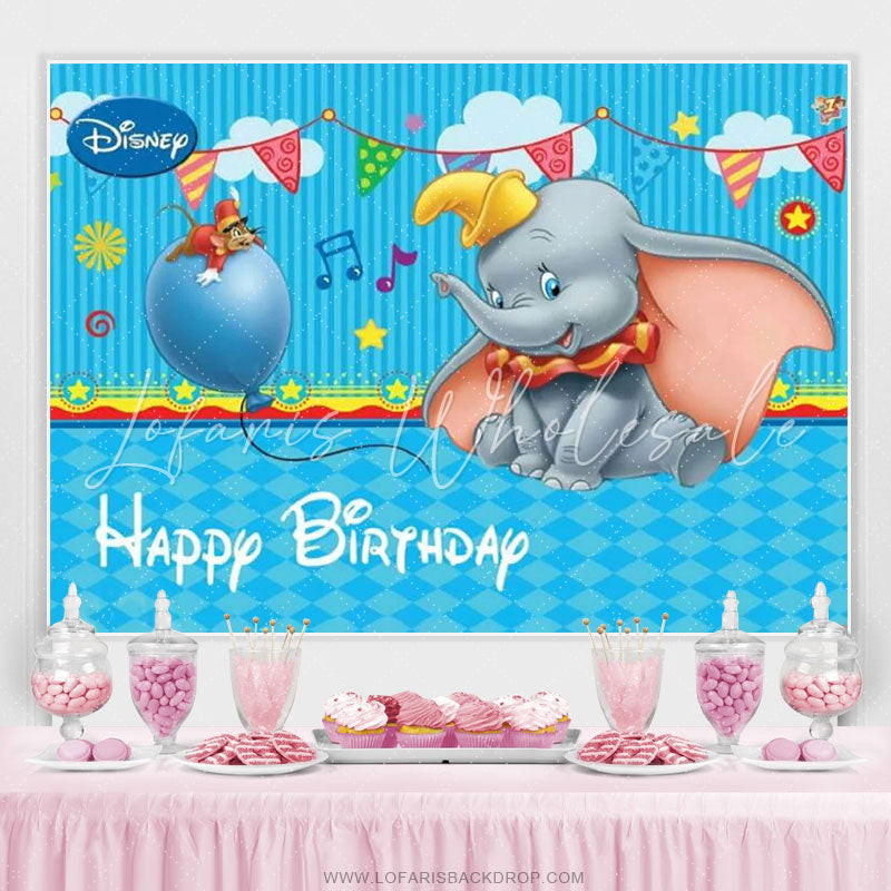 Lofaris Cartoon Elephant And Mouse Sea Blue Birthday Backdrop