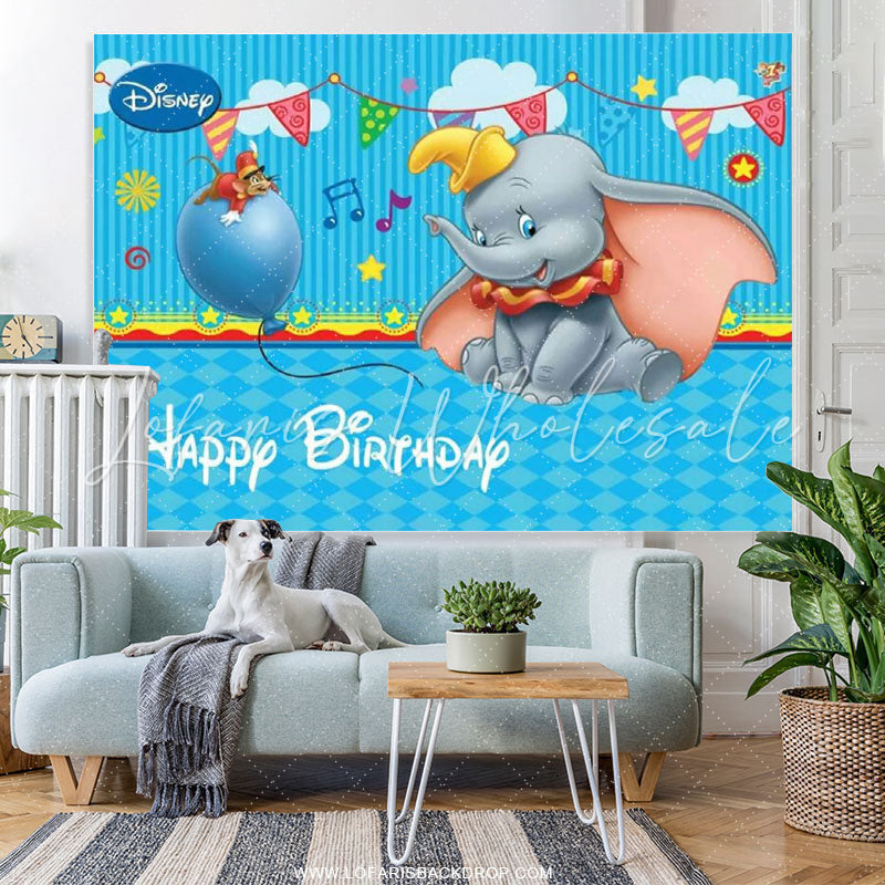 Lofaris Cartoon Elephant And Mouse Sea Blue Birthday Backdrop