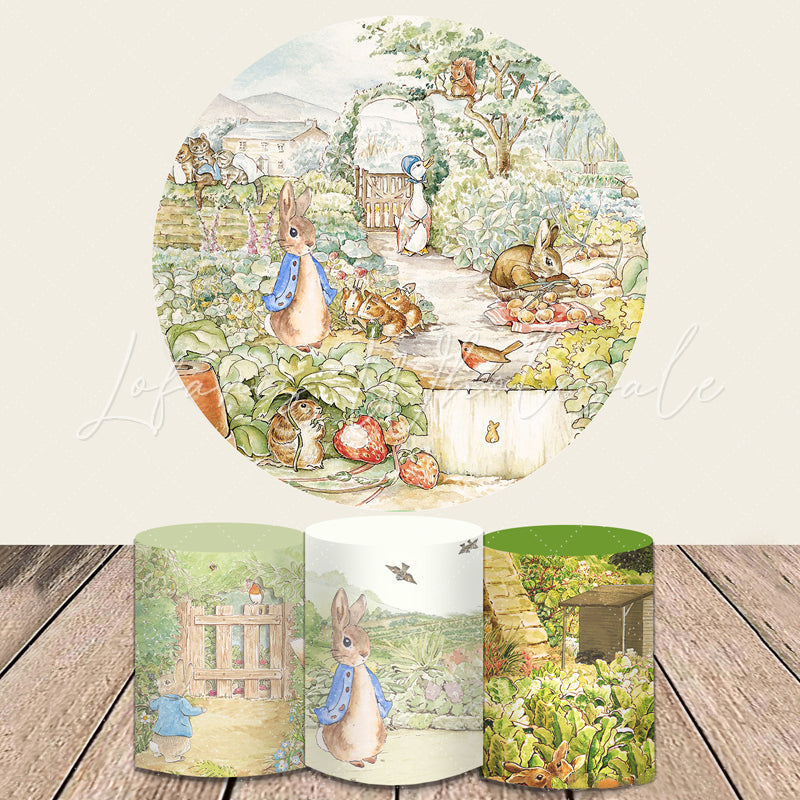 Lofaris Cartoon Farm House And Rabbit Round Birthday Backdrop Kit