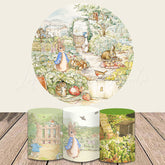 Lofaris Cartoon Farm House And Rabbit Round Birthday Backdrop Kit
