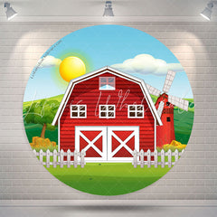 Lofaris Cartoon Farm Red Barn Birthday Party Round Backdrop