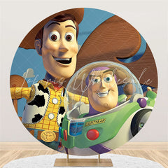 Lofaris Cartoon Film Toys Round Happy Birthday Party Backdrop