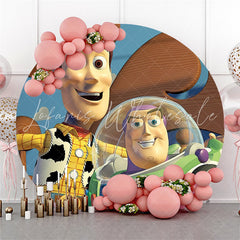 Lofaris Cartoon Film Toys Round Happy Birthday Party Backdrop