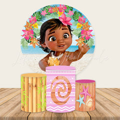 Lofaris Cartoon Floral Little Girl Round Birthday Party Backdrop Kit