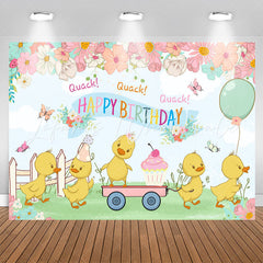 Lofaris Cartoon Floral Yellow Duck Happy Birthday Backdrop
