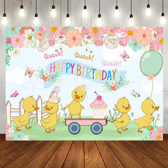 Lofaris Cartoon Floral Yellow Duck Happy Birthday Backdrop