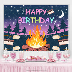 Lofaris Cartoon Forest Night Theme Happy Birthday Backdrop