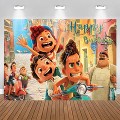 Cartoon Friends Street Happy Birthday Backdrop
