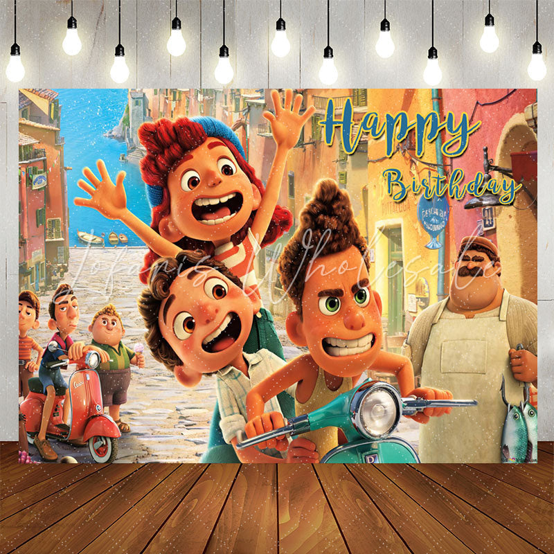 Lofaris Cartoon Friends Street Happy Birthday Backdrop