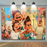 Lofaris Cartoon Friends Street Happy Birthday Backdrop
