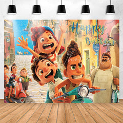 Lofaris Cartoon Friends Street Happy Birthday Backdrop