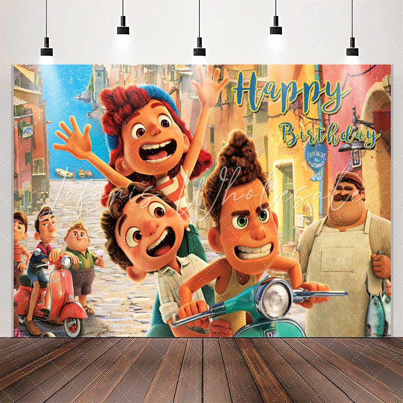 Lofaris Cartoon Friends Street Happy Birthday Backdrop
