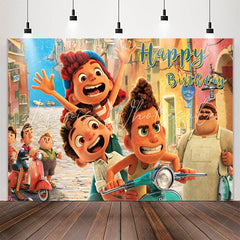 Lofaris Cartoon Friends Street Happy Birthday Backdrop