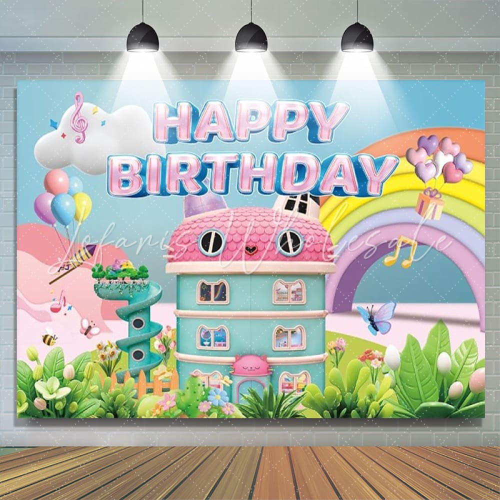 Cartoon Gabby Happy Birthday Decorations Backdrop For Girls
