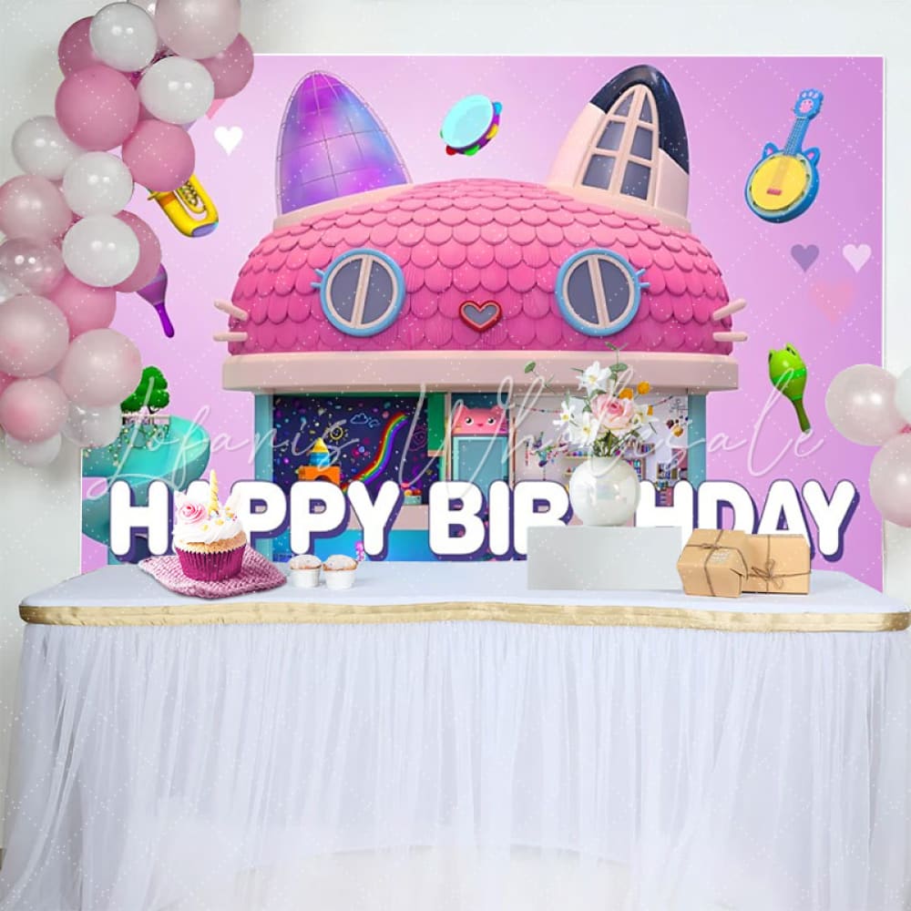 Cartoon Gabbys Cute Cat Dollhouse Birthday Photography Backdrop