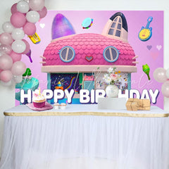 Cartoon Gabbys Cute Cat Dollhouse Birthday Photography Backdrop
