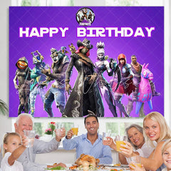 Lofaris Cartoon Game Character Purple Happy Birthday Backdrop