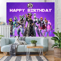 Lofaris Cartoon Game Character Purple Happy Birthday Backdrop