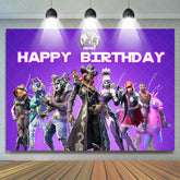 Lofaris Cartoon Game Character Purple Happy Birthday Backdrop