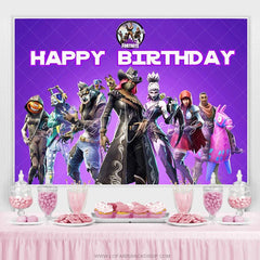Lofaris Cartoon Game Character Purple Happy Birthday Backdrop