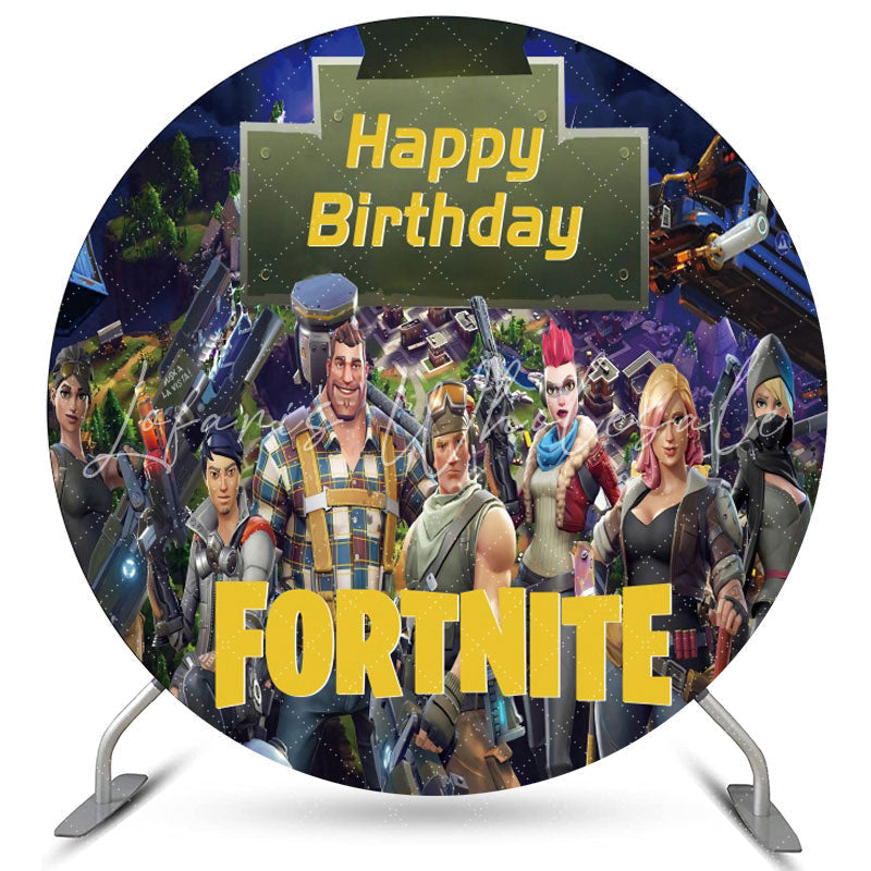 Lofaris Cartoon Game Character Round Happy Birthday Backdrop