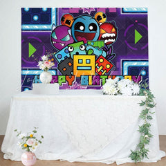 Cartoon Game Geometry Aesthetic Dash Birthday Party Backdrop