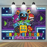 Cartoon Game Geometry Aesthetic Dash Birthday Party Backdrop
