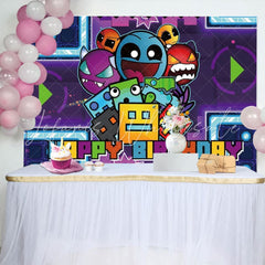 Cartoon Game Geometry Aesthetic Dash Birthday Party Backdrop