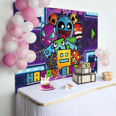 Cartoon Game Geometry Aesthetic Dash Birthday Party Backdrop
