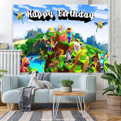 Lofaris Cartoon Game World Character Happy Birthday Backdrop