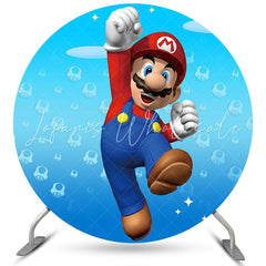 Lofaris Cartoon Games Character Round Blue Birthday Backdrop