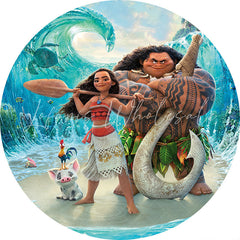 Lofaris Cartoon Girl And Man Round Sea Birthday Backdrop Kit