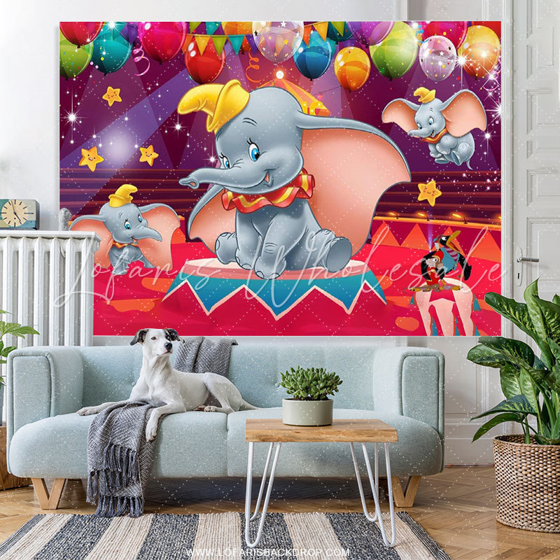 Lofaris Cartoon Glitter Balloons Happy Elephant Birthday Backdrop