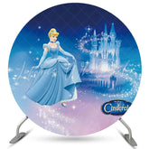 Lofaris Cartoon Glitter Castle Round Princess Birthday Backdrop