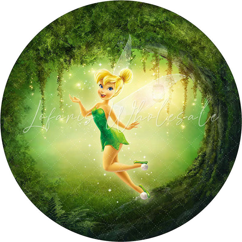 Lofaris Cartoon Glitter Forest Fariy Round Birthday Backdrop