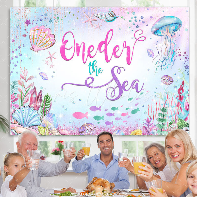 Lofaris Cartoon Glitter Oneder The Sea Happy Birthday Backdrop
