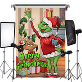 Lofaris Cartoon Green Elf Grinch Puppy Christmas Backdrop
