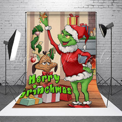 Lofaris Cartoon Green Elf Grinch Puppy Christmas Backdrop