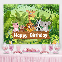 Lofaris Cartoon Green Forest Animals Happy Birthday Backdrop