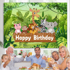 Lofaris Cartoon Green Forest Animals Happy Birthday Backdrop