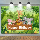 Lofaris Cartoon Green Forest Animals Happy Birthday Backdrop