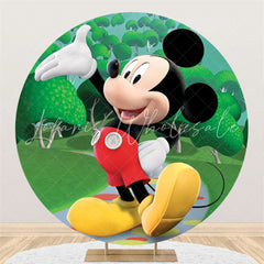 Lofaris Cartoon Green Trees Round Mouse Birthday Backdrop