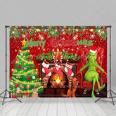 Lofaris Cartoon Grinch Puppy Fireplace Tree Xmas Backdrop