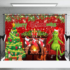 Lofaris Cartoon Grinch Puppy Fireplace Tree Xmas Backdrop
