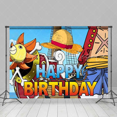 Cartoon H-Z-W One Piece Happy Birthday Party Backdrop For Boys