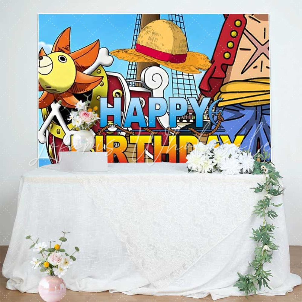 Cartoon H-Z-W One Piece Happy Birthday Party Backdrop For Boys