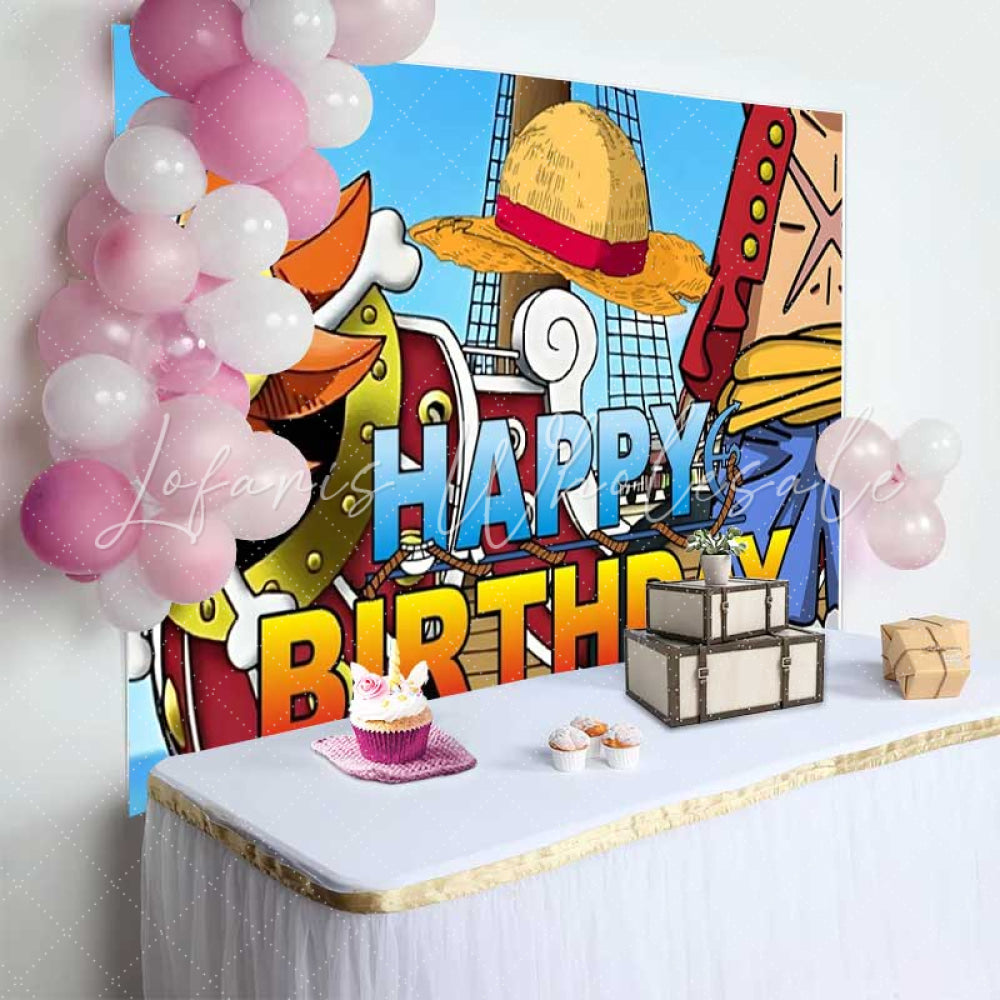 Cartoon H-Z-W One Piece Happy Birthday Party Backdrop For Boys